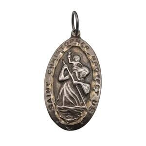 Vintage St Christopher 925 Sterling Silver Diamond Cut Pendant Signed Religious